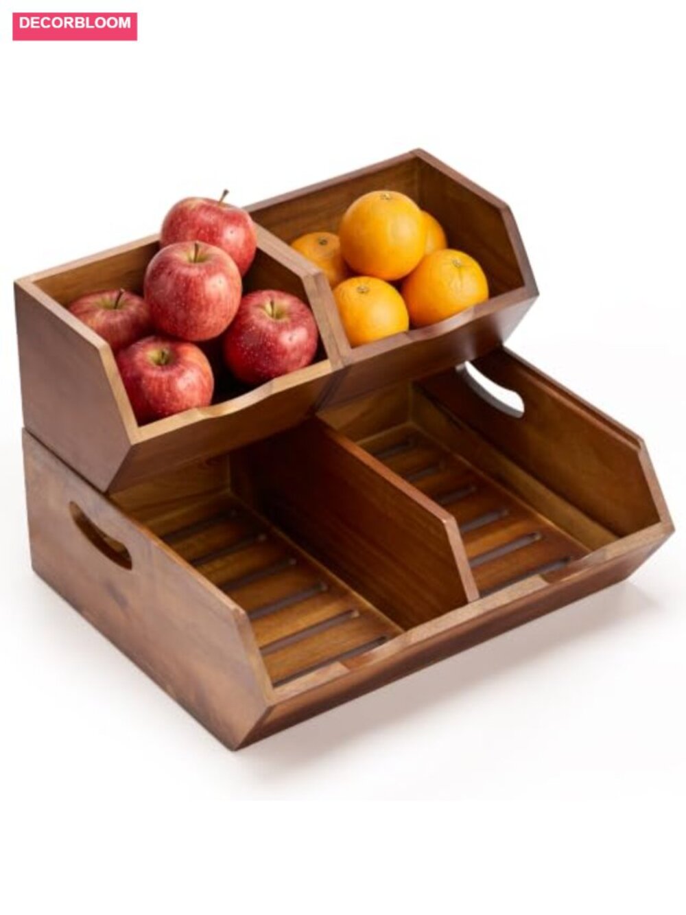 Stackable Wood Potato Onion Storage Bins Set of 3 Acacia Wood